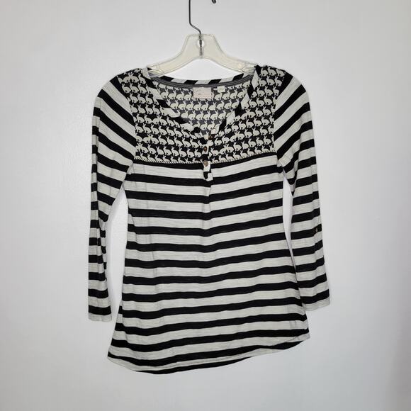 Anthropologie Postmark Bunny Rabbit Striped Henley Shirt Black Women XS - Picture 9 of 12